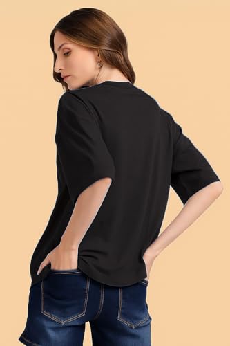 Image of Oversized Baggy Fit Drop Shoulder Half Sleeves Round Neck Solid Pure 100% Cotton T-Shirt for Women (Available in White, Black,Navy Color)