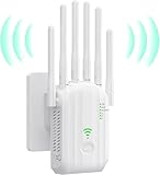 Répéteur WiFi Puissant, amplificateur WiFi de dernière Technologie avec6 antennes Couvrant Une superficie de10 000 m²,2 Ports LAN,répéteur WiFi pour la Maison et Le Bureau（Blanc） S