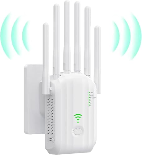 Répéteur WiFi Puissant, amplificateur WiFi de dernière Technologie avec6 antennes Couvrant Une superficie de11 000 m²,2 Ports LAN,répéteur WiFi pour la Maison et Le Bureau
