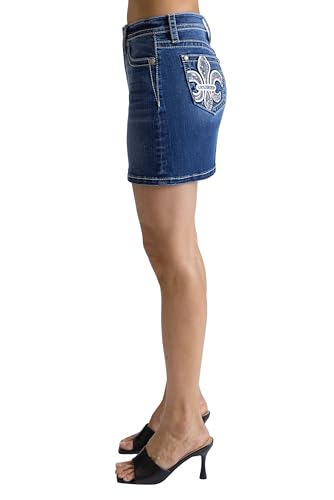 Miss Me Women's Fleur de Lis Thick Stitch Mid-Rise Mini Skirt3
