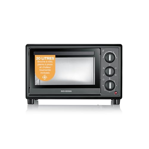 SEVERIN Mini-Four à chaleur tournante 20 L avec pierre à pizza et tournebroche, Four posable 1 600 W design simple et élégant, Mini-four électrique...