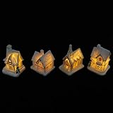 TEHAUX 4個付きレジン製クリスマス村の家ミニチュア飾り 冬のホリデー用マイクロ景観アクセサリー フェアリーハウス像として棚やテラリウ