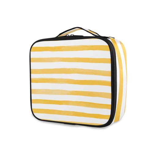 OTVEE Makeup Bag Yellow Stripes Brush Strokes Travel Cosmetic Bag Large Train Case with Adjustable Dividers