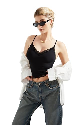 SUUKSESS Women Padded Lace Double Lined Tank Tops Sexy V Neck Summer Going Out Top4