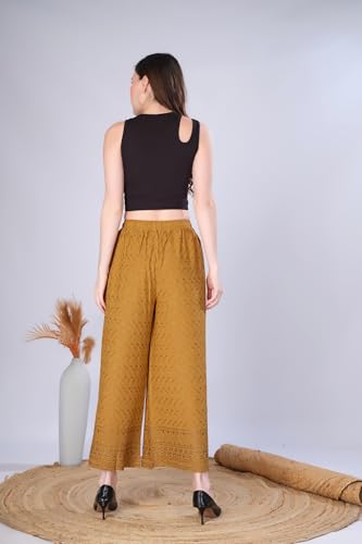 Image of VIVIKA Chikankari Palazzo Pants for Women |Rayon Wide Leg Ethnic Palazo with Embroidery | Comfortable Elastic Waist Women's Palazzo for Casual, Festive & Office Wear