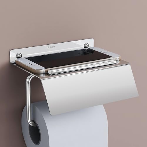 Image of Plantex Stainless Steel Toilet Paper Holder /Toilet Paper Roll Holder /Tissue Paper Roll Holder with Mobile Stand for Bathroom Accessories - (Chrome)