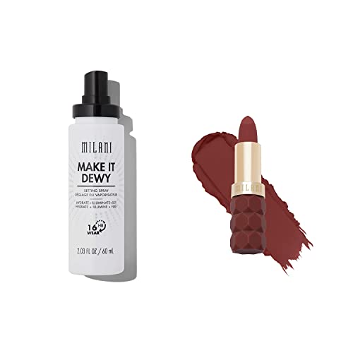 Milani Color Fetish Matte Lipstick (Passion) & Milani Make It Dewy Setting Spray 3 in 1- Hydrate...