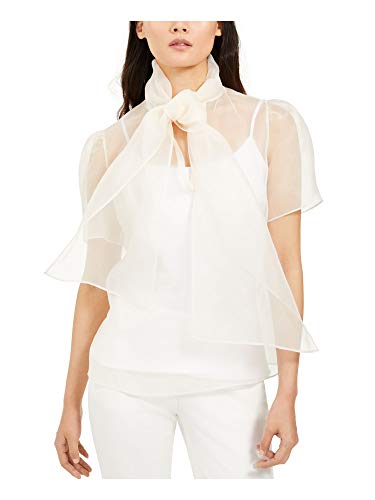 Anne Klein Women's Organza TIE Front Blouse, Anne White, 4