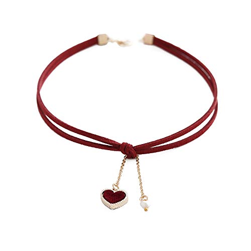Maxforever Choker Set 2 PCS Choker Necklaces Velvet Choker Set Classic Gothic Chokers (Black/Claret Red)2