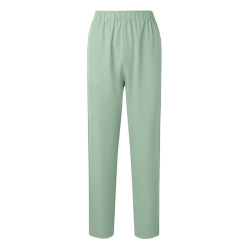 Image of Scrubs Pants for Women Plus Size Stretch Waisted Workwear Pants Medical Uniform Comfy Straight Leg Barrel with Pocket