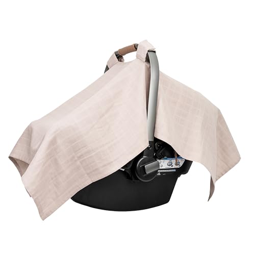 Image of Car Seat Cover for Baby Girl – Breathable, 100% Certified Organic Cotton, Premium Muslin Car Seat Canopy - Infant Car Seat Cover Blocks Sun, Dust, Wind, Bugs, & Keeps Baby Cool, Fits All Seats (Brown)