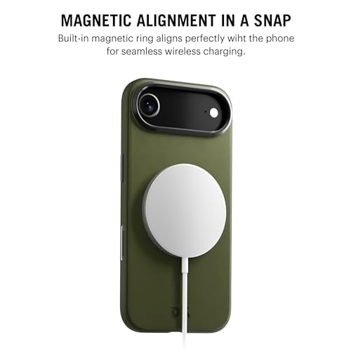 Image of DailyObjects Leatherite Case for iPhone Air Compatible with MagSafe Wireless Charging | Olive-Green Hybrid Magnetic Back Cover