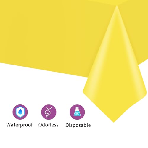 Image of Kopokita 2 Pack Yellow Plastic Tablecloths Disposable 54 x 108 Inch