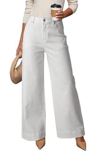 Dokotoo Womens Casual High Waisted Jeans for Women Straight Wide Leg Loose Stretch Denim Pants White...