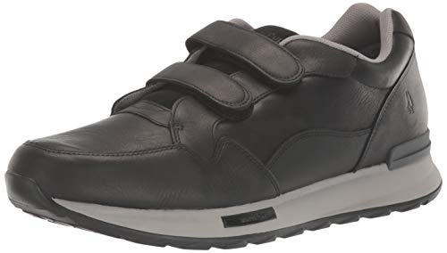 Hush Puppies mens Fashion Casual Sneaker, Black Leather, 9 Wide US