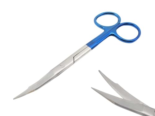 Image of Goldman Fox Scissors 5 inches with Tungsten Carbide Blue Plasma for Skin Tag Removal Surgical Dental Sewing Snips scissors (Curved)