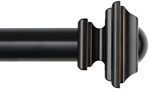 KAMANINA 1 Inch Curtain Rod Single Drapery Rod 72 to 144 Inches (6-12 Feet), Black Curtain Rods for Windows 69 to 140 Inches, Vintage Square Finials