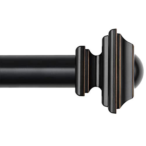 KAMANINA 1 Inch Curtain Rod 32 to 58 Inches (2.6-4.8ft), Black Curtain Rods for Windows, Single Drapery Rods with Square Finials