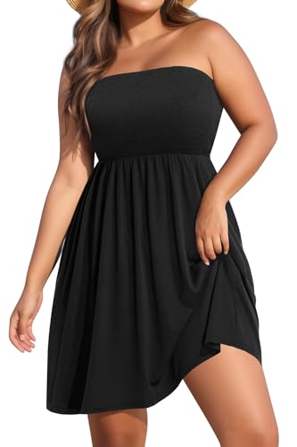 Pinup Fashion Plus Size Cover Ups Swimwear Black Strapless Swimsuit Coverup...