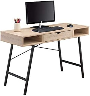 JJS Home Office Writing Desk with Drawers, Modern Computer Study Wooden Desk Table Laptop PC Workstation with Storage, Mid Century Oak