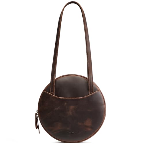 S-ZONE Large Leather Shoulder Bags for Women Circle Trendy Bag Round Purses Designer Handbag