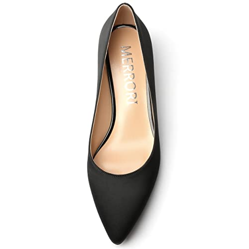 MERRORI Women's Slip On Pointed Toe Satin Dress Shoes Kitten Low Heel Pumps Shoes 1.5 Inch3