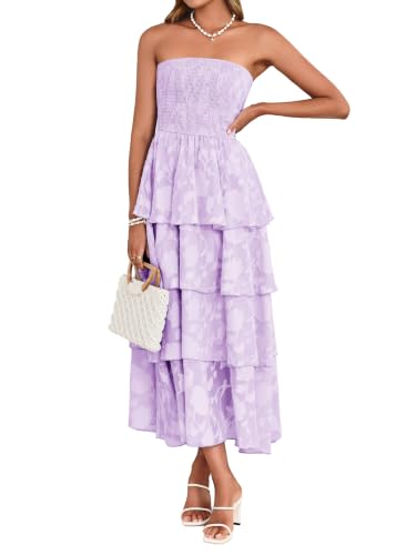 Image of Simplee Womens Summer Strapless Maxi Dress 2026 Boho Floral Off Shoulder Wedding Guest Dresses Tiered Beach Long Sundress