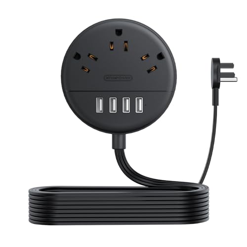 Cable de extensión plano 10 ft, regleta NTONPOWER ultra delgada con 4 puertos USB y 3 tomacorrientes, montable en pared, compacto para oficina en casa, viaje y dormitorio, negro