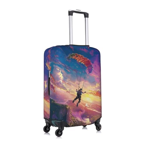 man flying with parachute Elastic Travel Luggage Cover Travel Suitcase Protective Cover3