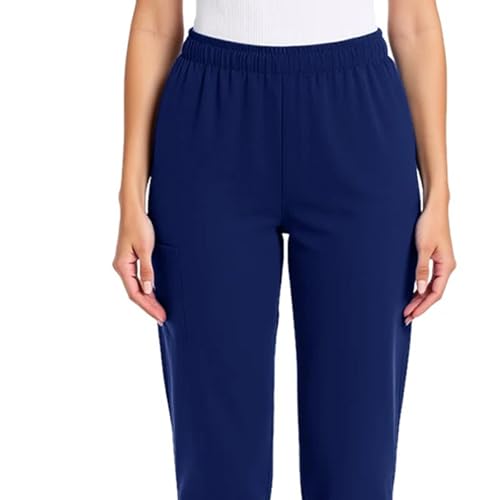 Image of Scrub Pants for Women Drawstring Waist with Straight Leg High Waisted Solid Color Soft Breathable Pants with Pockets