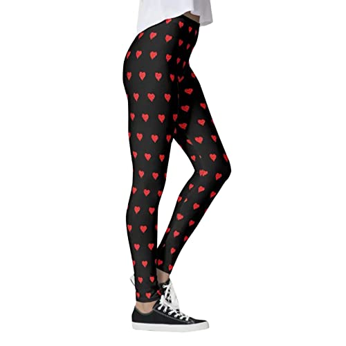 Women's Valentine's Day Lovesy Stripes Print Leggings Skinny Pants for Yoga Running Pilates Gym Trousers for Women Casual