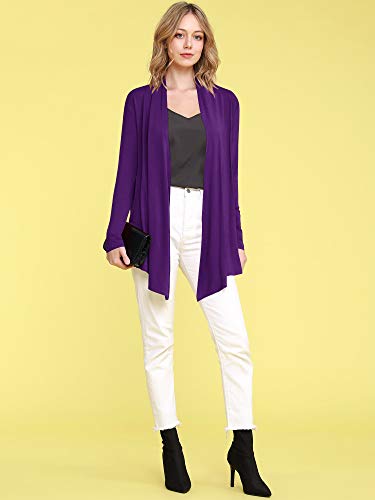 Image of Lock and Love Women's Draped Front Open Asymmetrical Cardigan - Casual Long Sleeve Lightweight Duster