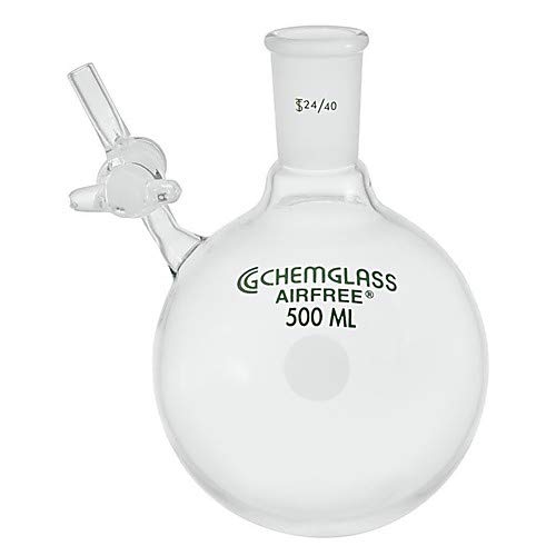 Chemglass AF-0528-23, Airfree Schlenk Single Neck Reaction Flask, Round Bottom, 250mL Capacity, 24/40 Outer Joint, Valve