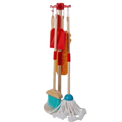Kit de ménage en bois pour enfants - Kit de nettoyage avec balai, serpillère et accessoires - Jouet éducatif à partir de 3 ans - Apprentissage ludique de la responsabilité et de l'ordre