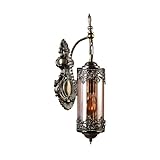 Omgomne Rustic Wall Sconce with Amber Glass,Vintage Antique Gothic Wall Light Fixture E26 Mid Centry Lantern Bedside Sconces Wall Lighting for Living Room Bathroom Hallway Mirror