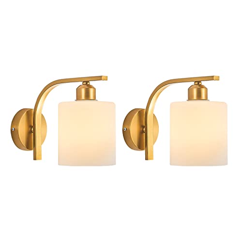 Appliques murales dorées E27 lot de 2 avec globe verre blanc salon