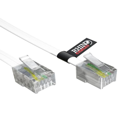 rhinocables ADSL RJ11 Lead High-Speed Internet Cable for BT, Internet, Broadband, Modem, Router and Landline Telephone White Wire (1, 5m)