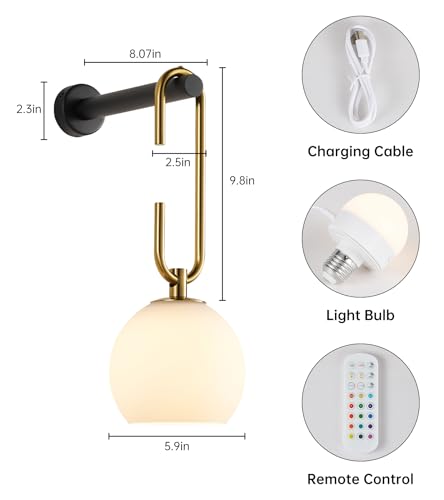 Image of Wireless Wall Sconces Set of 2, Battery Operated Wall Light with Remote, Indoor Wall Lights with Frosted Shade & Dimmable 12RGB Colors Light Bulbs for Bedroom Living Room Hallway(Mix)