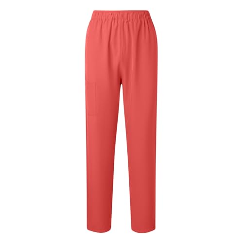 Image of Scrubs Pants for Women Plus Size Stretch Waisted Workwear Pants Medical Uniform Comfy Straight Leg Barrel with Pocket