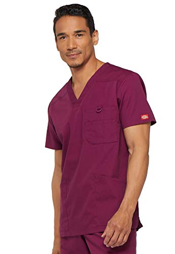 Image of Dickies Mens V-Neck Scrub Top with 5 Pockets - Medical & Nursing Uniform Shirt, Side Vents - 81906