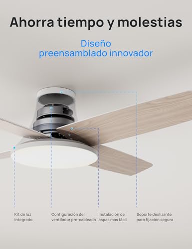 Dreo ventilador de techo silencioso con lámpara LED, 112 cm, reversible, 5CCT, 6 velocidades, fácil de instalar, temporizador, montaje en superficie, control remoto, Blanco - imagen 2