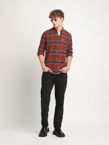 Image of THE BEAR HOUSE Men Rust Checked Slim Fit Flannel Cotton Casual Shirt