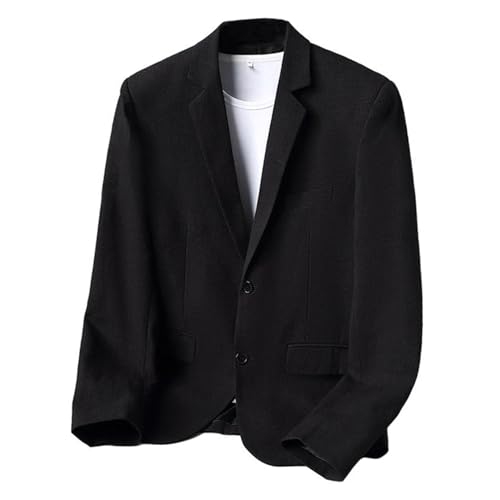 Men's Casual Linen Blazer Slim Fit Lightweight Jackets Two Button Sport Coat Black, L