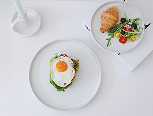 Famiware Dinner Plate, 10 Inch Plates For 4, Plate Set, Scratch Resistant, Stoneware Dinnerware, Kitchen Modern Rustic Serving Dishes, White #TOP4