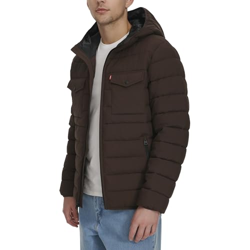 Image of Water Resistant Performance Stretch Hooded Puffer Jacket