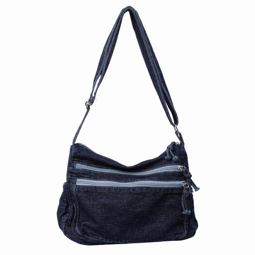 Image of Large Denim Purses for Women Denim Tote Bag Casual Retro Crossbody Lightweight Shoulder Bag Canvas Handbags