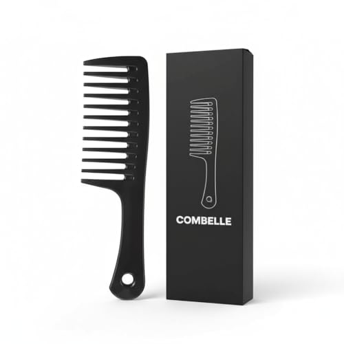 Image of Combelle Professional Wide Tooth Detangling Comb for Women & Men | Durable Black Plastic Anti-Breakage Shampoo Comb | Smooth Rounded Teeth for Curly, Long, Thick & Wet Hair