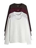 THE SET Damen t Relaxed Fit Langarmshirts aus schwerem Stoff, 4er-Pack Chocolate Brown/Berry/Stripe/Cream S