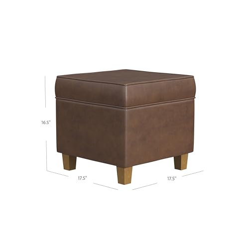 Image of HomePop 18 inch Square Storage Ottoman - Brown Faux Leather