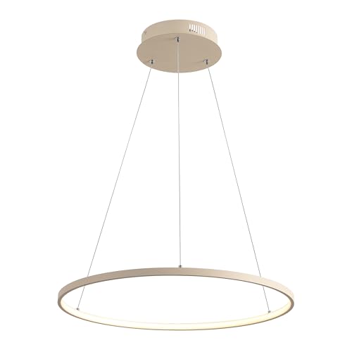 JONATHAN Y JYL7203H Brice 23.75' Modern Contemporary Metal Round Dimmable Integrated LED Pendant Minimalist, Vintage, Industrial, Kitchen, Living Room, Hallway, Bedroom, Dining Room, Beige